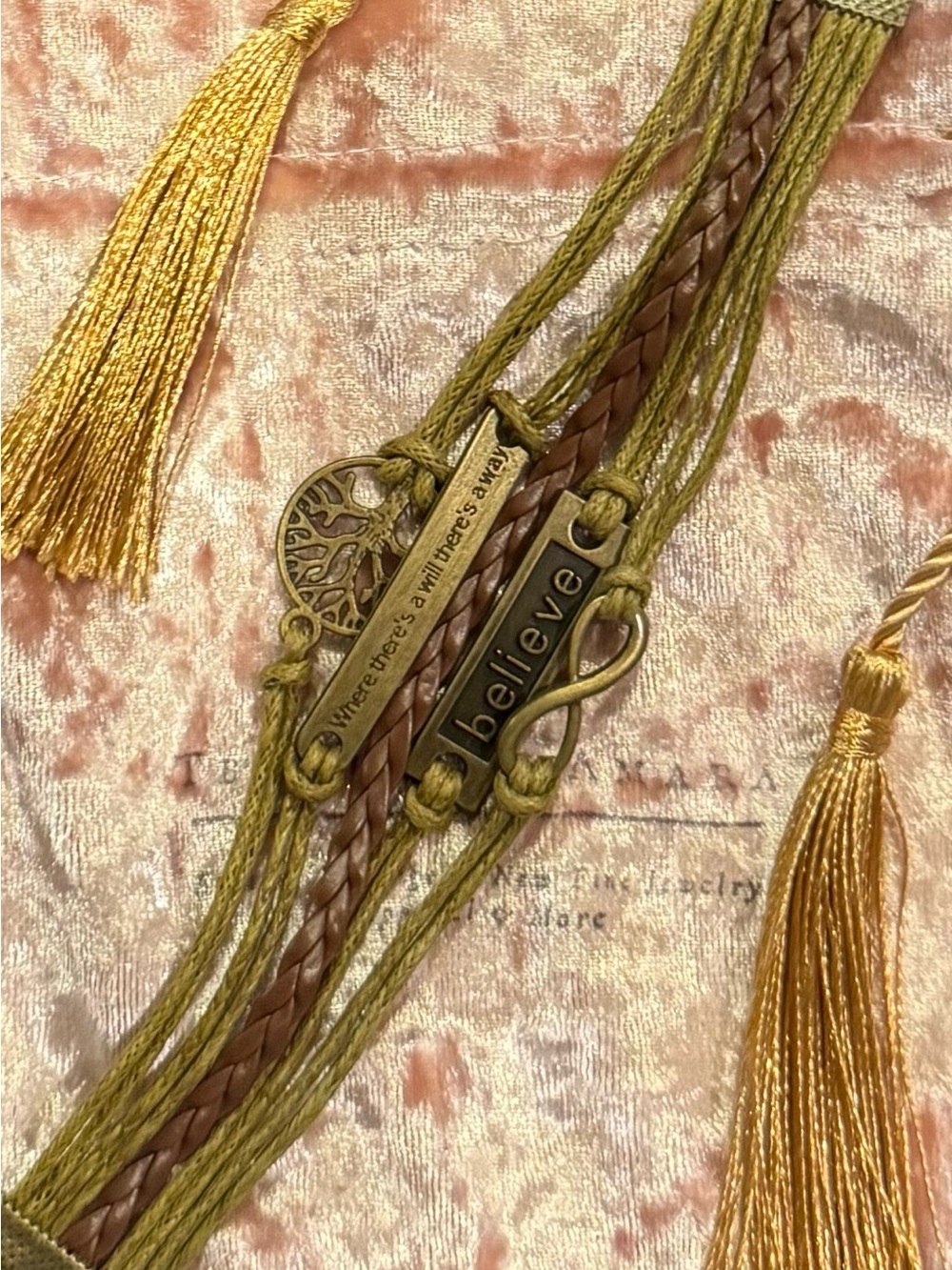 Believe Multi-Strand Olive Green Charm Bracelet - Unbranded